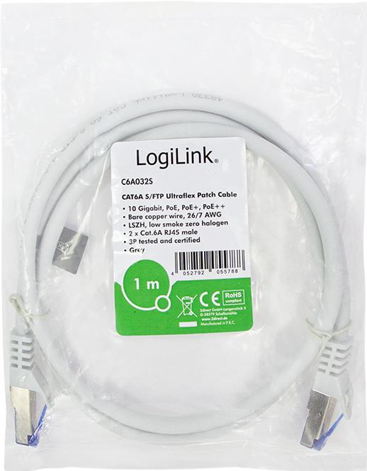 Image du produit LogiLink Câble patch Ultraflex, cat.6A, S/FTP, 1,0 m, gris (S/FTP, CAT6a, 1 m)