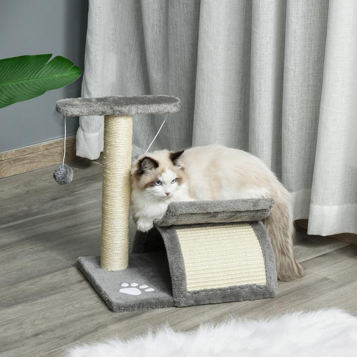 Produktbild PawHut Katzenkratzbaum mit Ball (43 cm, Hellgrau)
