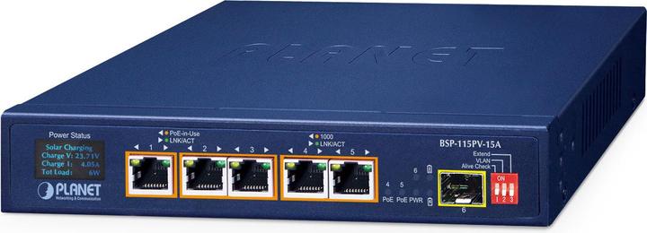 Immagine prodotto Planet Switch solare PoE+ a 5 porte + SFP a 1 porta + display LCD B (6 porte)