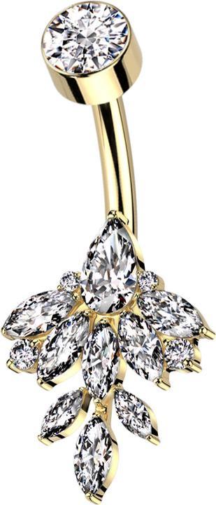 Image du produit Hollywood Body Jewelry Banane Innengewinde vergoldet mit Zylinder vergoldet Kristall silber und Blatt Ovale Kristalle silbe (sans laiton, Titane)