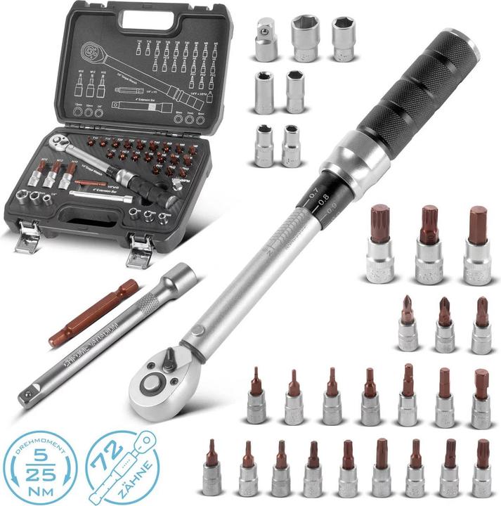 Produktbild Stahlwerk Drehmomentschlüssel-Set 32teilig 1/4" 5-25Nm Ratsche Umschaltknarre (1/4", 5 Nm, 25 Nm)