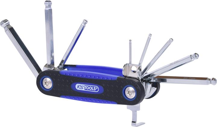 Image du produit KS Tools Clé coudée dans un support pliable, six pans creux à tête sphérique, 8 éléments.