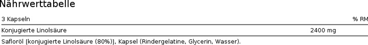 Nutritional values and ingredients PhD Nutrition Cla (90 Piece, Capsules, 90 g)
