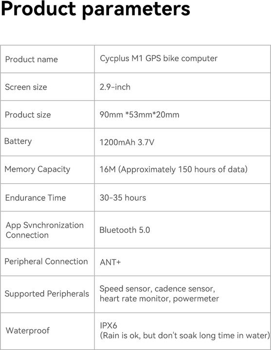 Nährwerte und Zutaten Cycplus M1