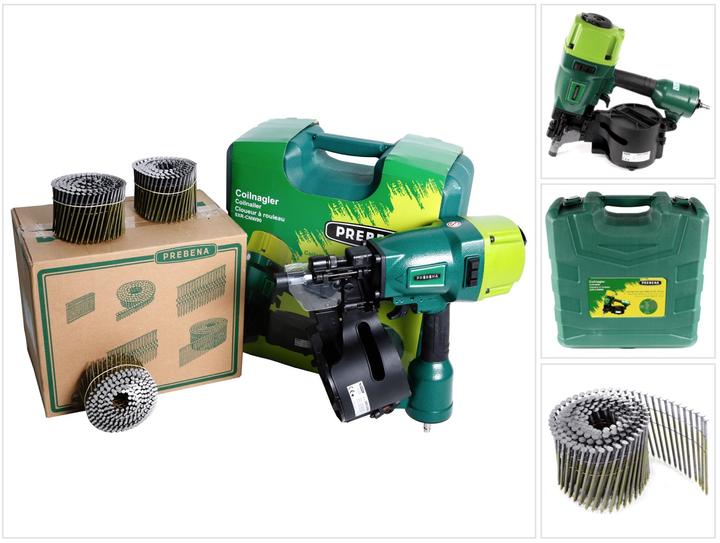 1x Transportkoffer, 1x Prebena 8XR-CNW90 Coilnagler Druckluftnagler, 1x Prebena CNW31/90BKRI Coilnägel Ringschaft 3600 Stück