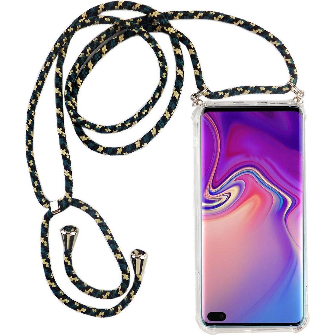 König Design Handykette für Samsung Galaxy S10 Plus mit Band zum umhängen Kordel Camouflage, Handykette, Transparent