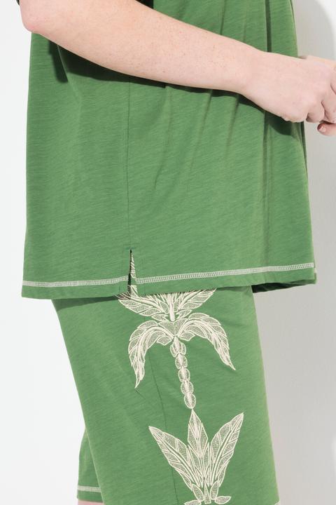 Image du produit Ulla Popken T-shirt, palmiers, encolure en V, manches courtes, coton biologique (50, 52)