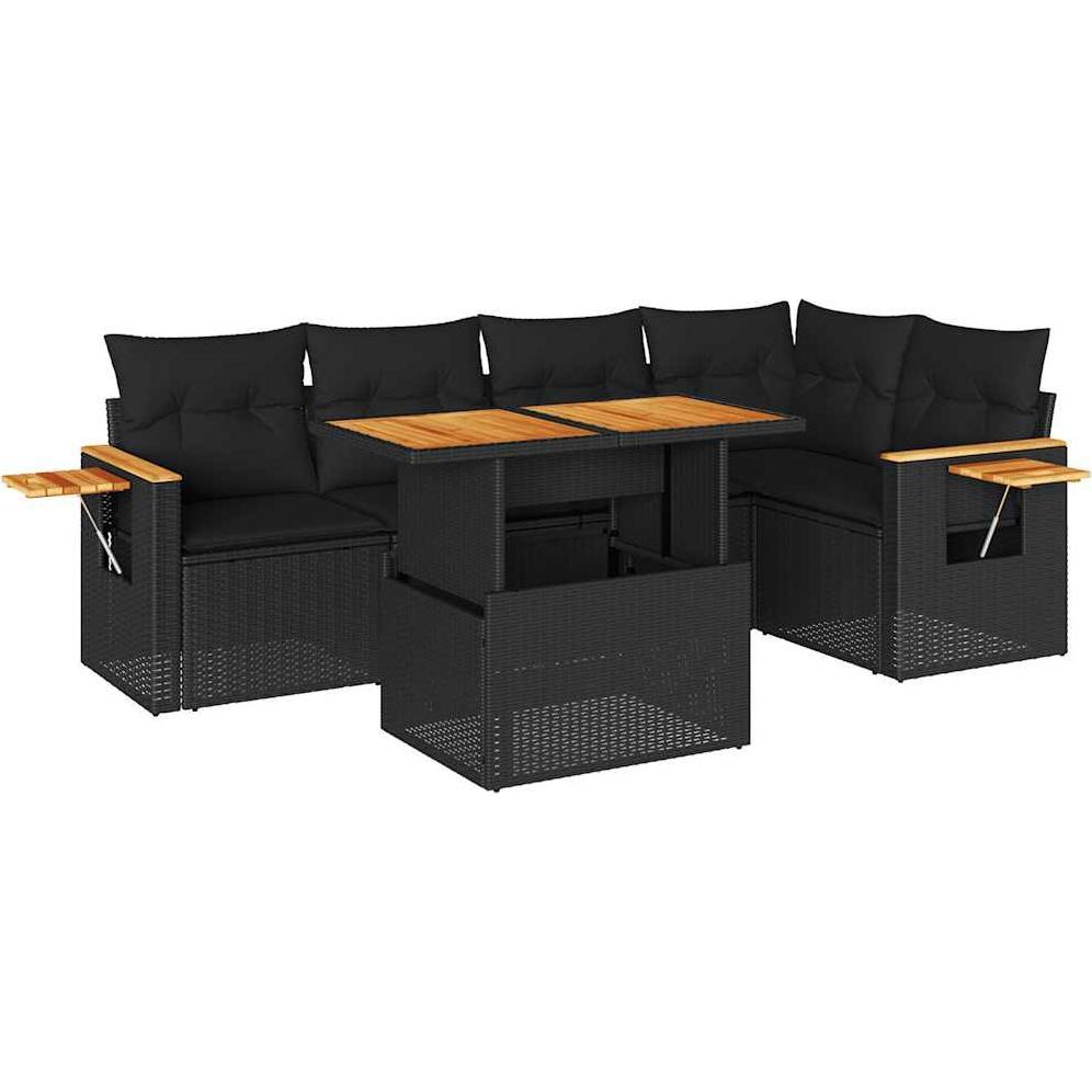 VidaXL, Gartenlounge, 5tlg. Garten-Sofagarnitur mit Kissen Schwarz Poly Rattan Akazie