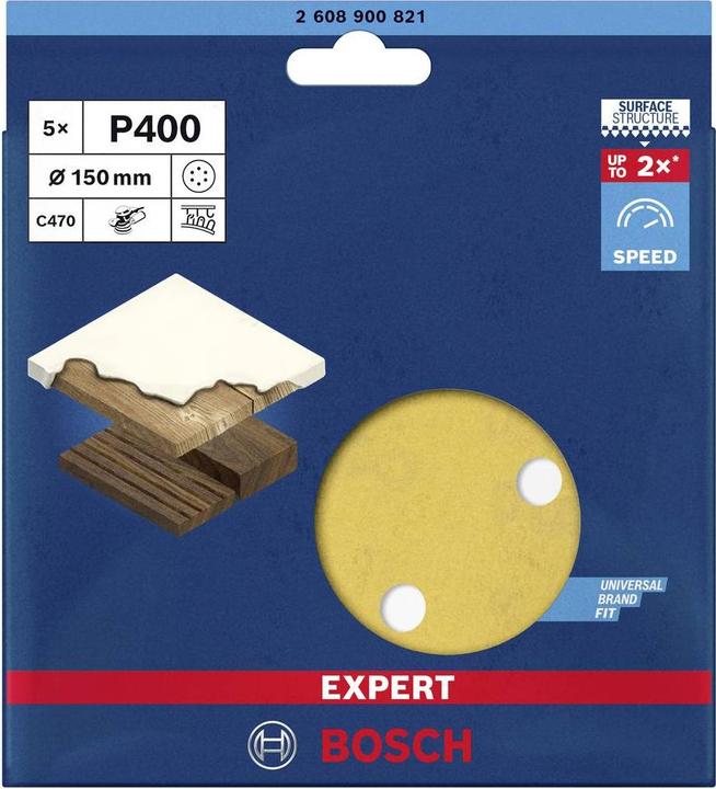 Produktbild Bosch Professional Zubehör EXPERT C470 Schleifpapier mit 6 Löchern für Exzenterschleifer, 150 mm, G 400, 5-tlg. (400)