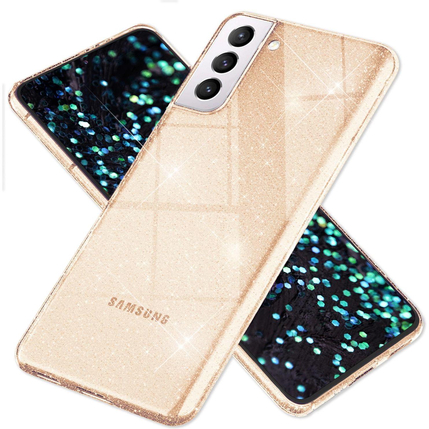 Nalia Klare Glitzer Silikon Handyhülle (Samsung Galaxy S22+), Smartphone Hülle, Gold