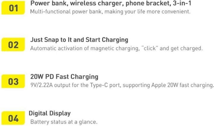 Productafbeelding Baseus Powerbank Magnetic 10000mAh 20W (wit) (10000 mAh, 20 W, 38.50 Wh)
