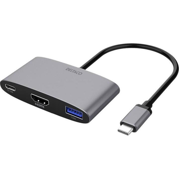 Deltaco USBC-HDMI22 notebook dock/port replicator Wired USB 3.2 Gen 2 (3.1 Gen 2) Type-C Grey (USB-C), Dockingstation + ...