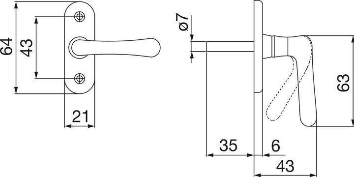 Produktbild Grundmann Fenstergriff WG ELEGANT 504 -gerade,VK 7 x 35 mm, Messing poliert