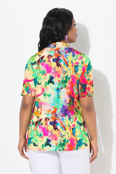 Produktbild Ulla Popken Slinkyshirt, floraler Druck, Wasserfallausschnitt, Halbarm (58)