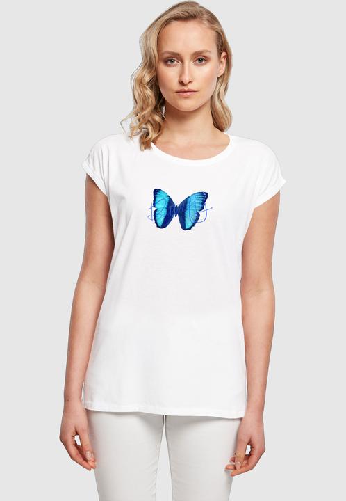 Produktbild Merchcode Ladies Butterfly Blue Extended Shoulder Tee - 111649 (S)