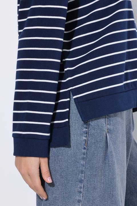 Produktbild Ulla Popken Sweatshirt, Ringel, Rundhals, Langarm, hinten länger (42, 44)