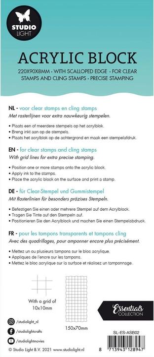 Produktbild Studio Light | Essentials acrylic block for clear and cling stamps with grid 15x7x0,8cm Nr.02