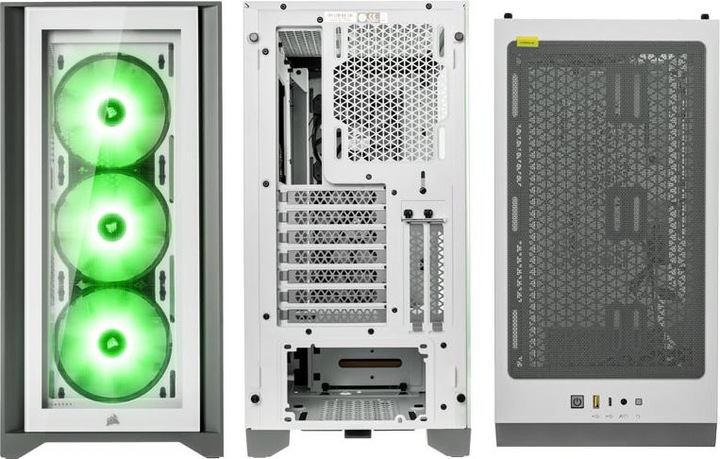 Actual product image Corsair iCUE 4000X RGB Mid-Tower White tempered glass case (ATX, mATX, Mini-ITX, E-ATX)