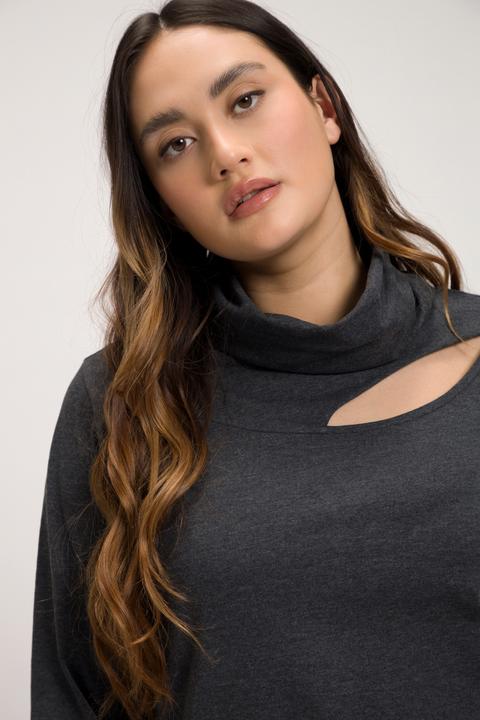 Actual product image Ulla Popken Asymmetric Cutout Stand-Up Collar Long Sleeve Tee (54)