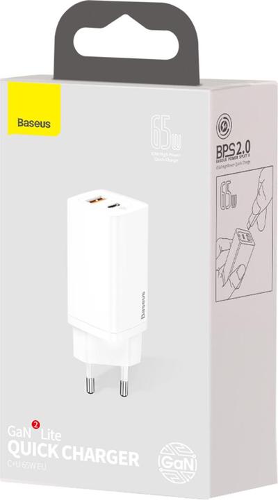 Productafbeelding Baseus GaN2 Lite snelladerC+U 65W EU Wit (65 W, 1 portie)