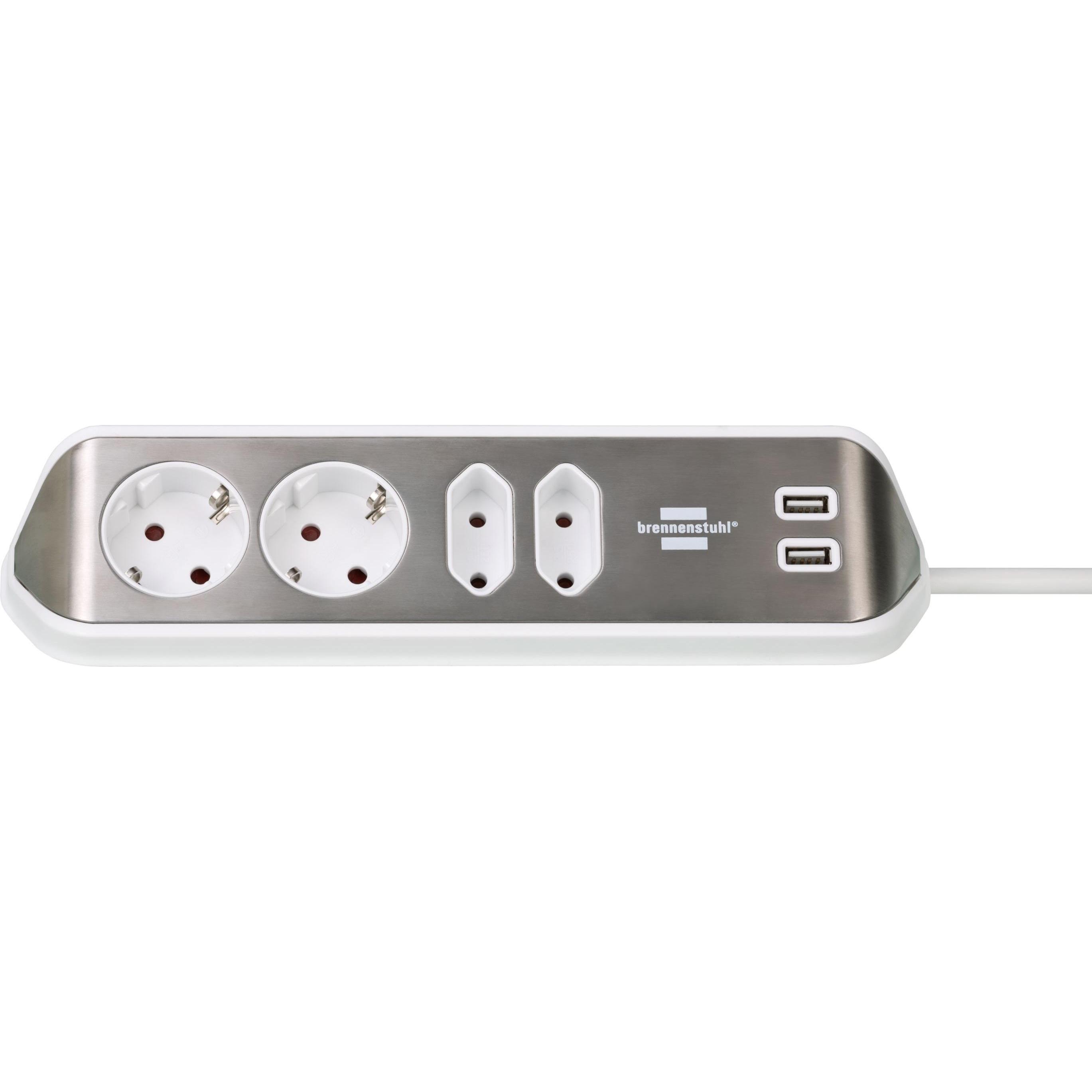 Brennenstuhl, Steckdosenleiste, Eck-Steckdosenleiste (4 x, CEE 7/16, USB, 2 m)