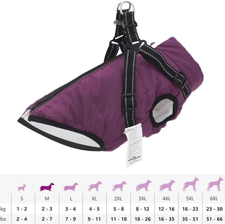 Actual product image vidaXL Dog coat with harness Waterproof Reflective Purple (40, Dog coat)