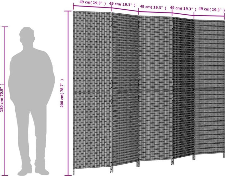 Immagine prodotto vidaXL Paravento 5 pezzi in poly rattan nero,Colore: Nero,Materiale