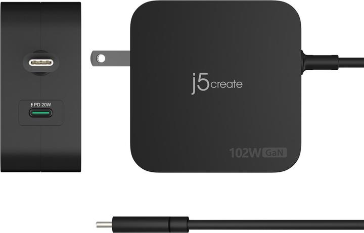 Produktbild j5Create 102-Watt-GaN-PD-USB-C-Reiseladegerät mit 2 Anschlüssen, einschliesslich austauschbaren Netzs (102 W, 2 Ports)
