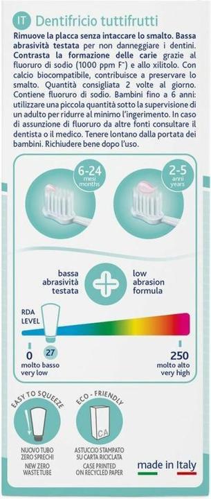 Actual product image Chicco Toothpaste Tuttifrutti with fluoride 1000ppm 1-5y Italian paste (50 ml)