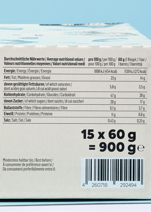 Nutritional values and ingredients KoRo Organic oatmeal bar with peanut and chocolate (Peanut chocolate, 15 pcs., 60 g)