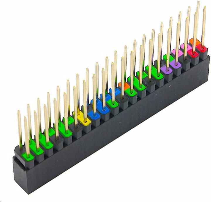 Actual product image Sertronics Header 40 Pin GPIO Stacking for Pi, color coded, 13.3 mm