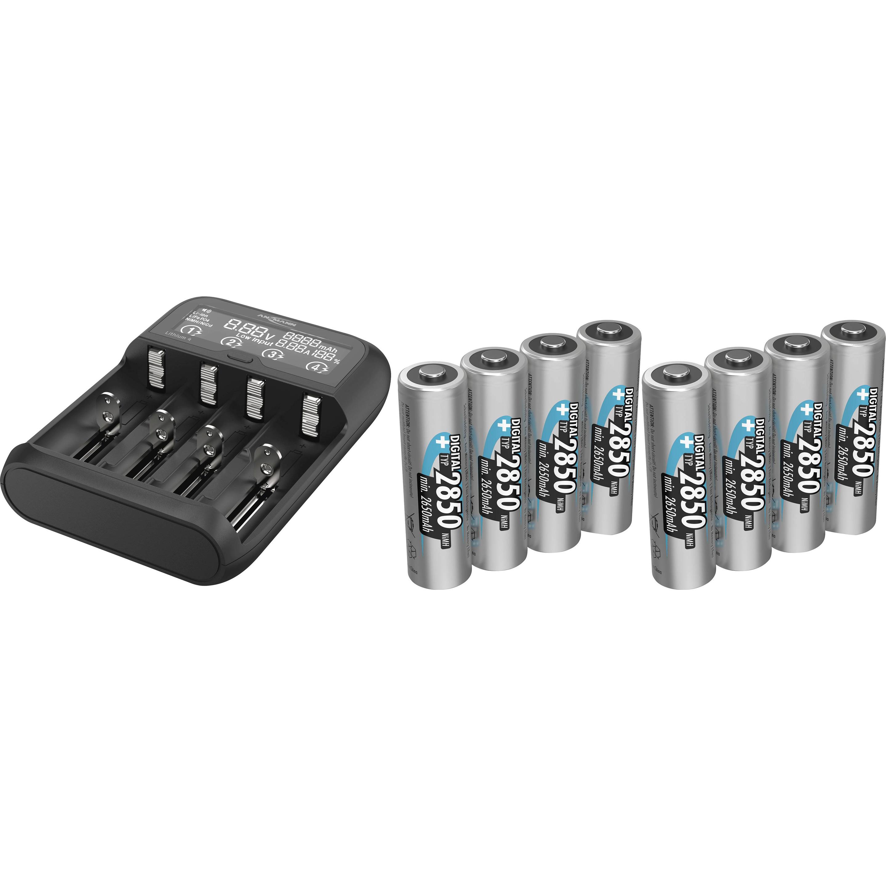 Ansmann Caricabatterie con 8 batterie digitali NiMH Mignon 2650mAh (8 pz., AA, 2650 mAh, Batteria + Caricabatterie), Caricabatterie