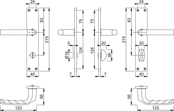 Produktbild Hoppe Langschildgarnitur Birmingham 1117/202SP Aluminium F2 SK/OL 78 mm DIN links / rechts (Türschildgarnitur)