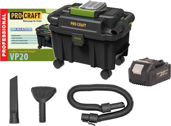 Produktbild Procraft VP20 Akku Industriesauger 20 V 10 l Brushless + 1x Akku 4,0 Ah - ohne Ladegerät (Nass-Trockensauger)