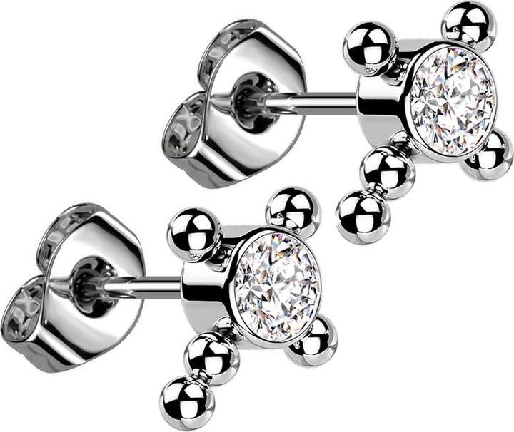 Actual product image Star Piercing Threadless stud earrings silver cross balls crystal silver (without brass, Titanium)