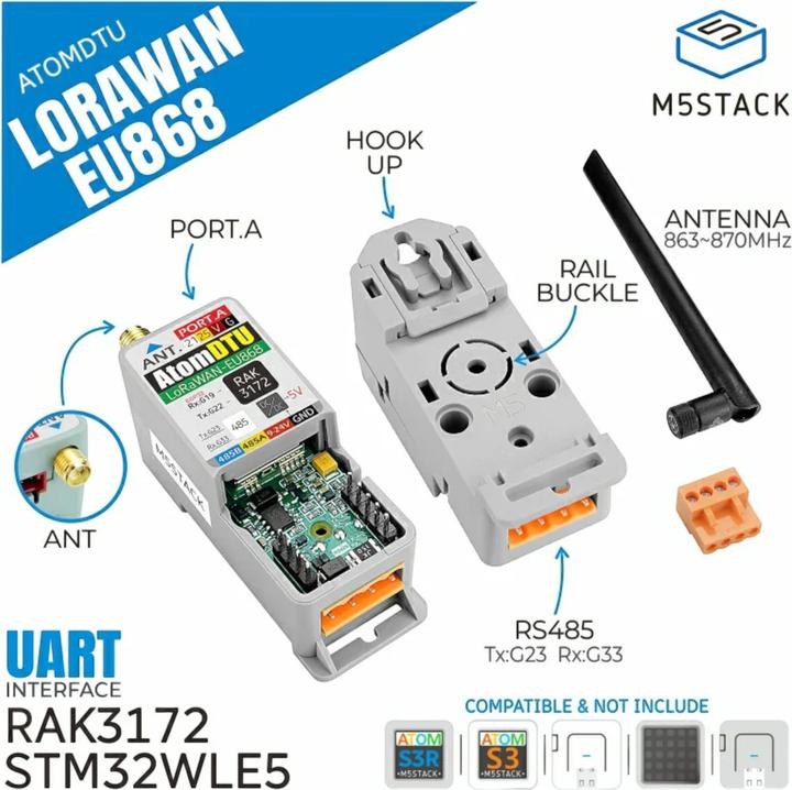Immagine prodotto M5Stack Atomic DTU LoRaWAN Base EU868 STM32WLE5CC