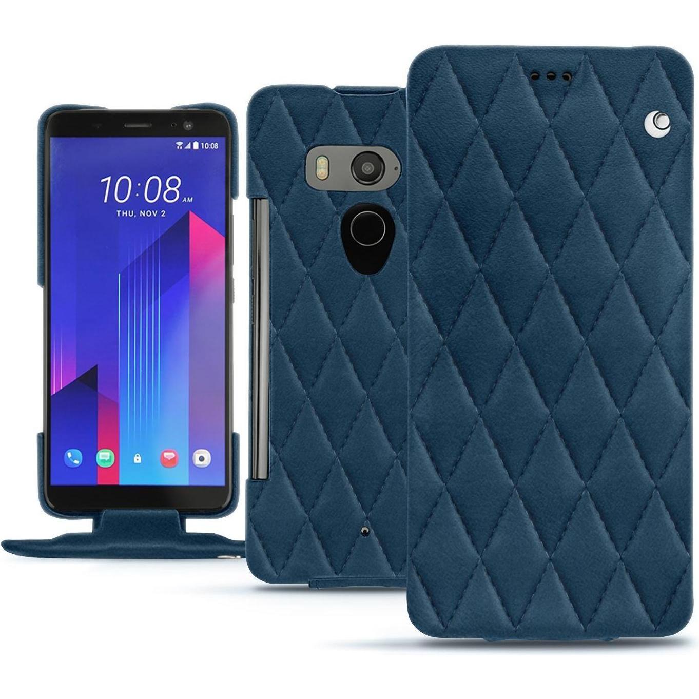 Noreve Lederschutzhülle vertikal (HTC U11+), Smartphone Hülle, Blau