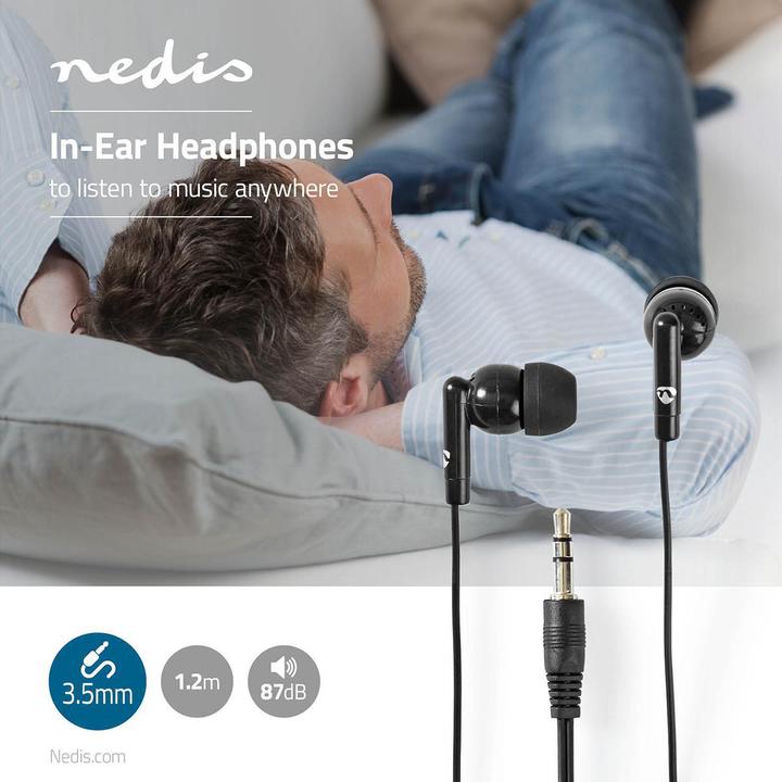 Actual product image Nedis Headphones with cable | 3.5 mm | cable length: 1.20 m | Black (Cable)
