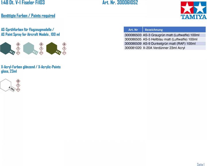 Image du produit Tamiya 1:48 WWII Dt. V-1 Fiseler Fi103