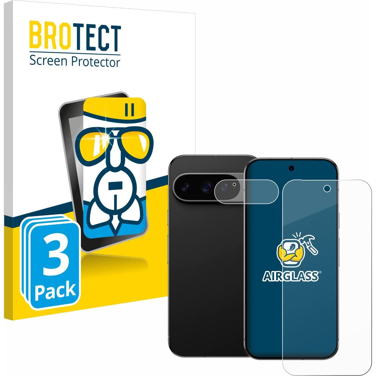 BROTECT Schutzglas Schutzfolie Glas Folie Displayschutz klar (3 Stück, Google Pixel 9 Pro), Smartphone Schutzfolie, Tran...