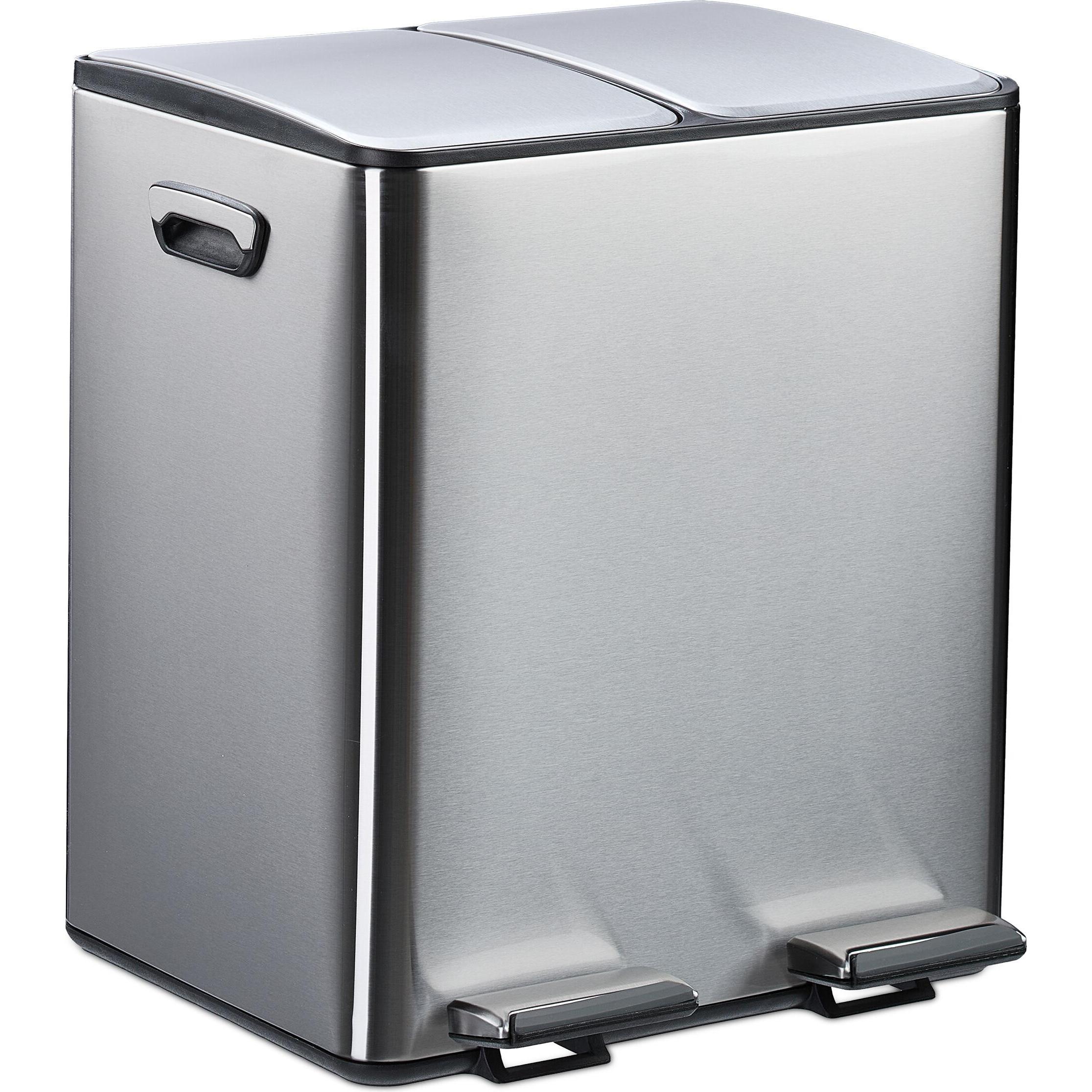 Relaxdays Mülleimer Küche 2x 15 Liter, Pattumiera, Argento