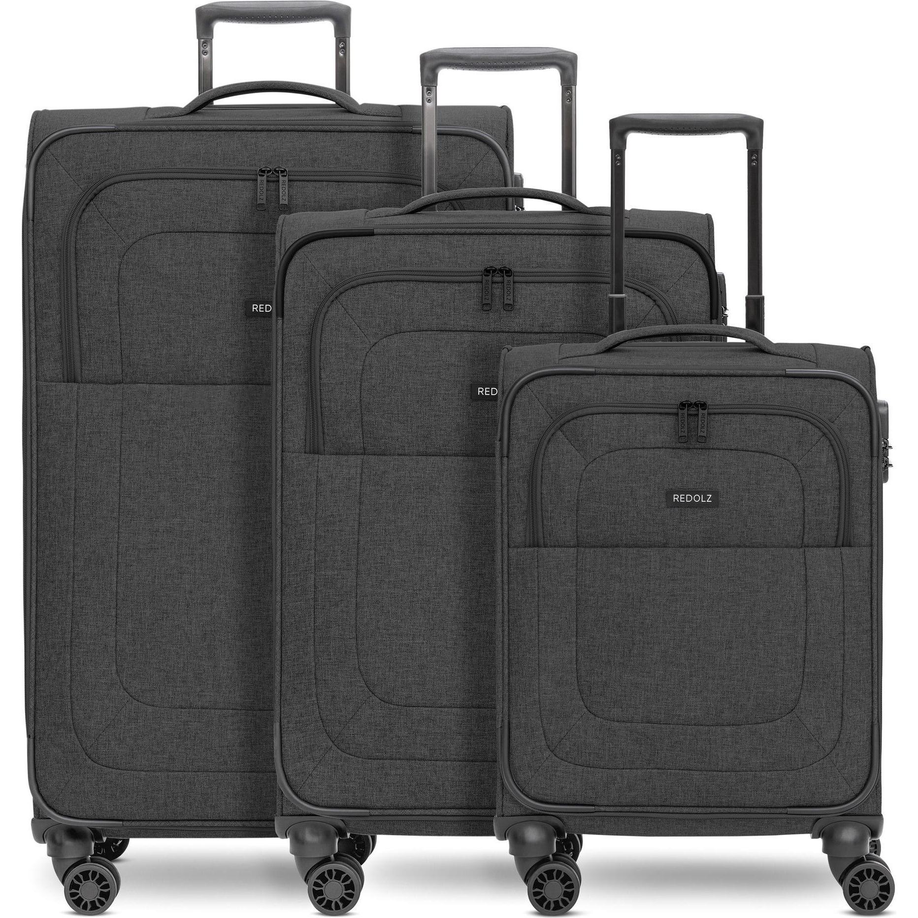 Redolz, Koffer, Essentials 12 THREE SET 4-Rollen Kofferset 3-tlg. mit Dehnfalte, Schwarz, (201 l, XL (ab 115l))