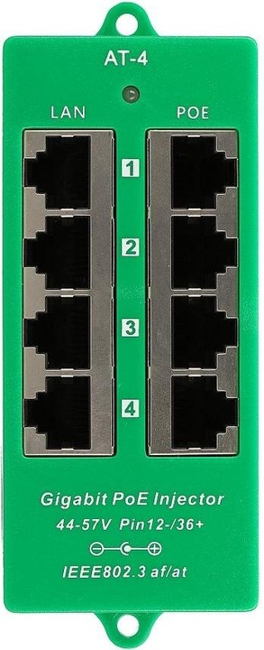 Actual product image Extralink ACTIVE POE INJECTOR 4 PORT GIGABIT 802.3AT/AF MODE A - - 4-Port Gigabit Ethernet (802.3af (PoE), 802.3at (PoE+))