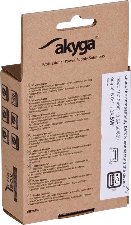 Image du produit Akyga Vous n'avez pas à vous en soucier. USB AK-CH-03 1A wh (5 W, 1 portion)