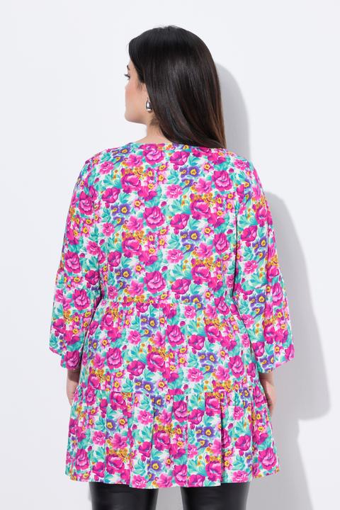 Image du produit Angel of Style Blouse-tunique avec col à patte de boutonnage, manches 3/4 et volants (44)