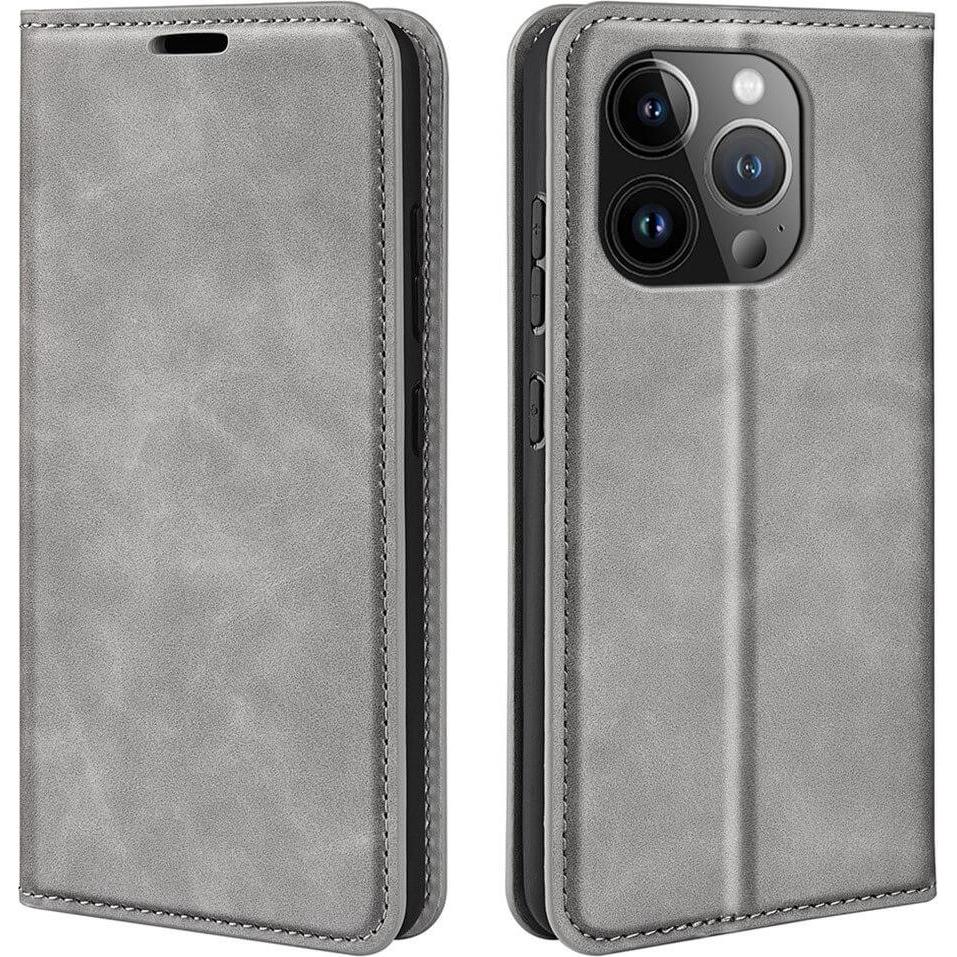 Cover-Discount iPhone 15 Pro Max - Stand Flip Case Hülle grau (Apple iPhone 15 Pro Max), Smartphone Hülle, Grau