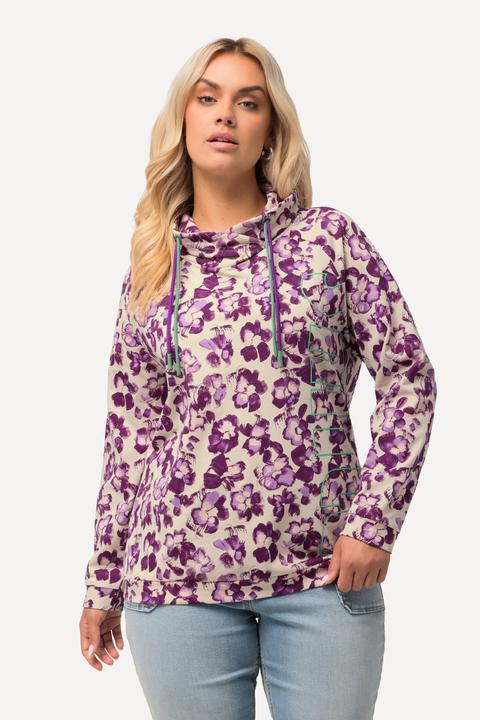 Actual product image Ulla Popken Floral Print Drawstring Collar Hoodie (46, 48)