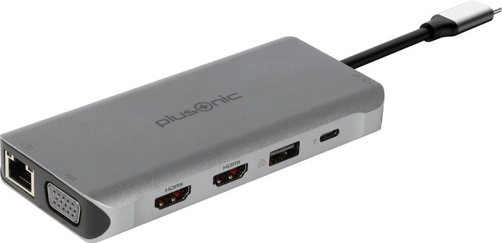 Actual product image Plusonic usb-c docking adapter/hub 8in1 with hdmi/vga/lan/usb (USB-C, 8 ports)
