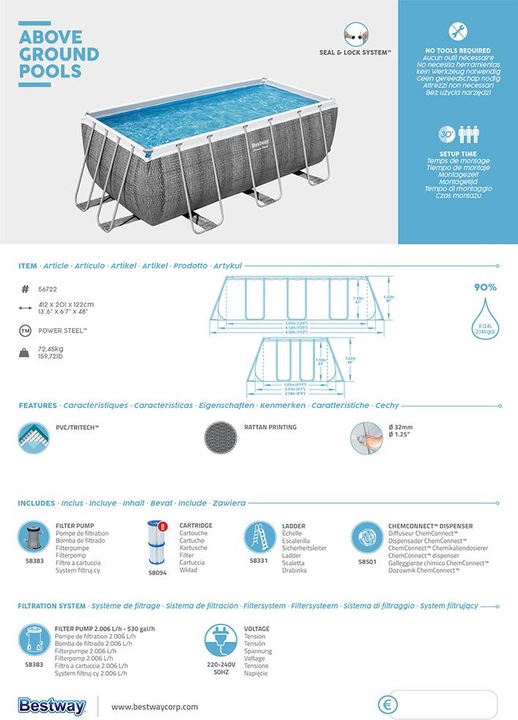 Actual product image Bestway Rectangular Power Frame Pool (412 x 201 x 122 cm)