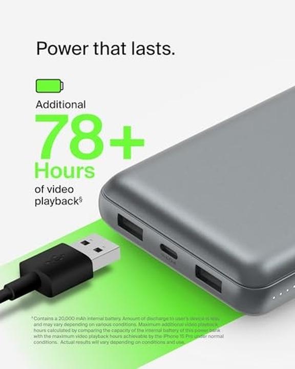 Actual product image Belkin 20k power bank 15w space grey (20000 mAh, 15 W, 74 Wh)